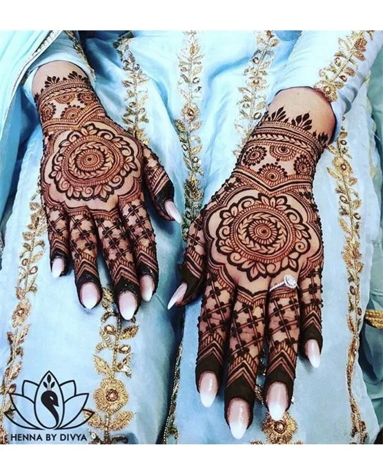 Pretty Panel And Curves Along Back Hand Mehndi Design
